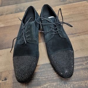 8 Aldo Gemstone Rhinestone Sparkle Black Oxford Shoes *Flawed*